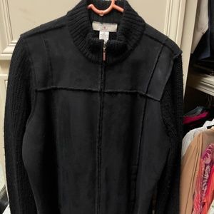 Black Knit and Suede (faux) Sweater Jacket